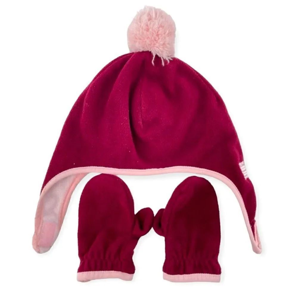Old Navy Girls Wine Pink Performance Fleece Winter Hat & Mittens Set Large